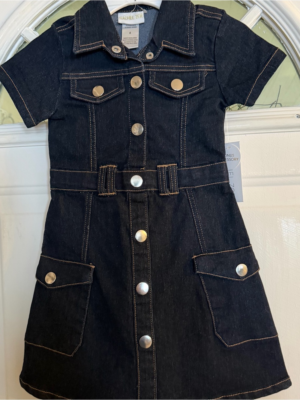 Rachel Zoe Black Denim Button-Front Pocket Dress with matching denim headband